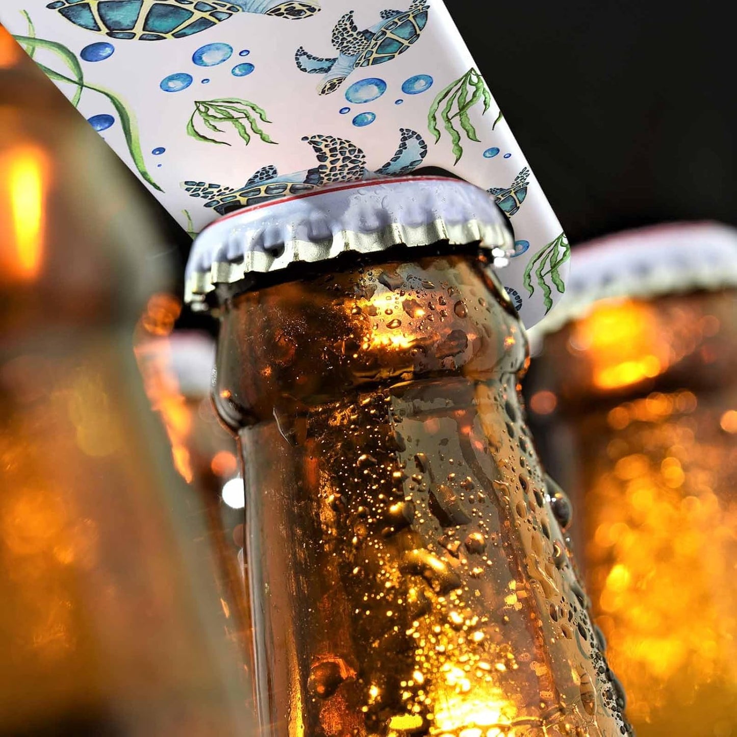 Watercolor Turtles Stainless Steel Bottle Opener Swimming Green Seaweed Blisters Freedom Leisure Ocean Animals Flat Beer Bottle Opener Keychain for Home Kitchen Bar Restaurant Party Gift