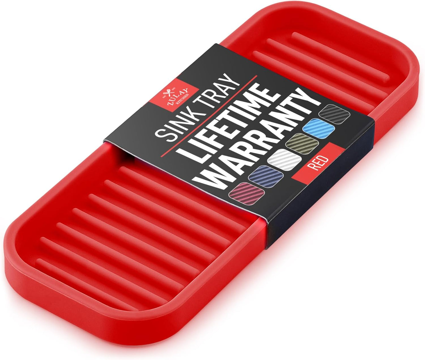 Zulay Kitchen (9x3.5) Silicone Sponge Holder for Kitchen Sink - Flexible Multipurpose Kitchen Soap Tray Sponge Holder - Sink Organizer Tray for Kitchen, Bathroom, Makeup, Trinkets & More (Red)