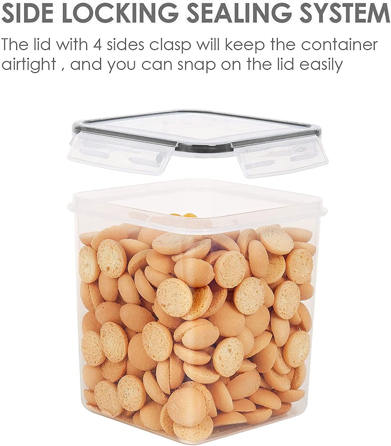 Vtopmart Food Storage Containers 2.5L / 84.5oz, 4 Pieces BPA Free Plastic Airtight Canister for Flour, Sugar, Baking Supplies, with 4 Measuring Cups and 24 Labels, Black