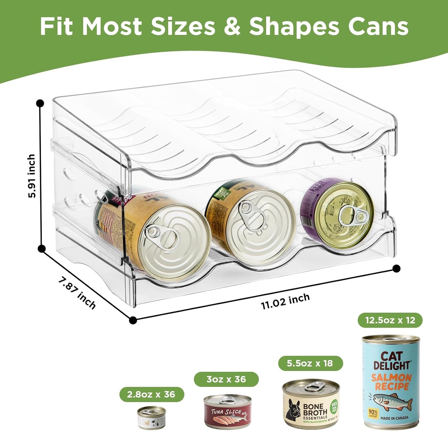 REFLYING Cat Food Can Organizer, 2-Layer Transparent Cat Food Storage Container Holds 36 (3.5oz) Cans, Canned Cat Food Organizer and Storage for Countertop Kitchen Cabinet or Pantry Shelf (2 layers)