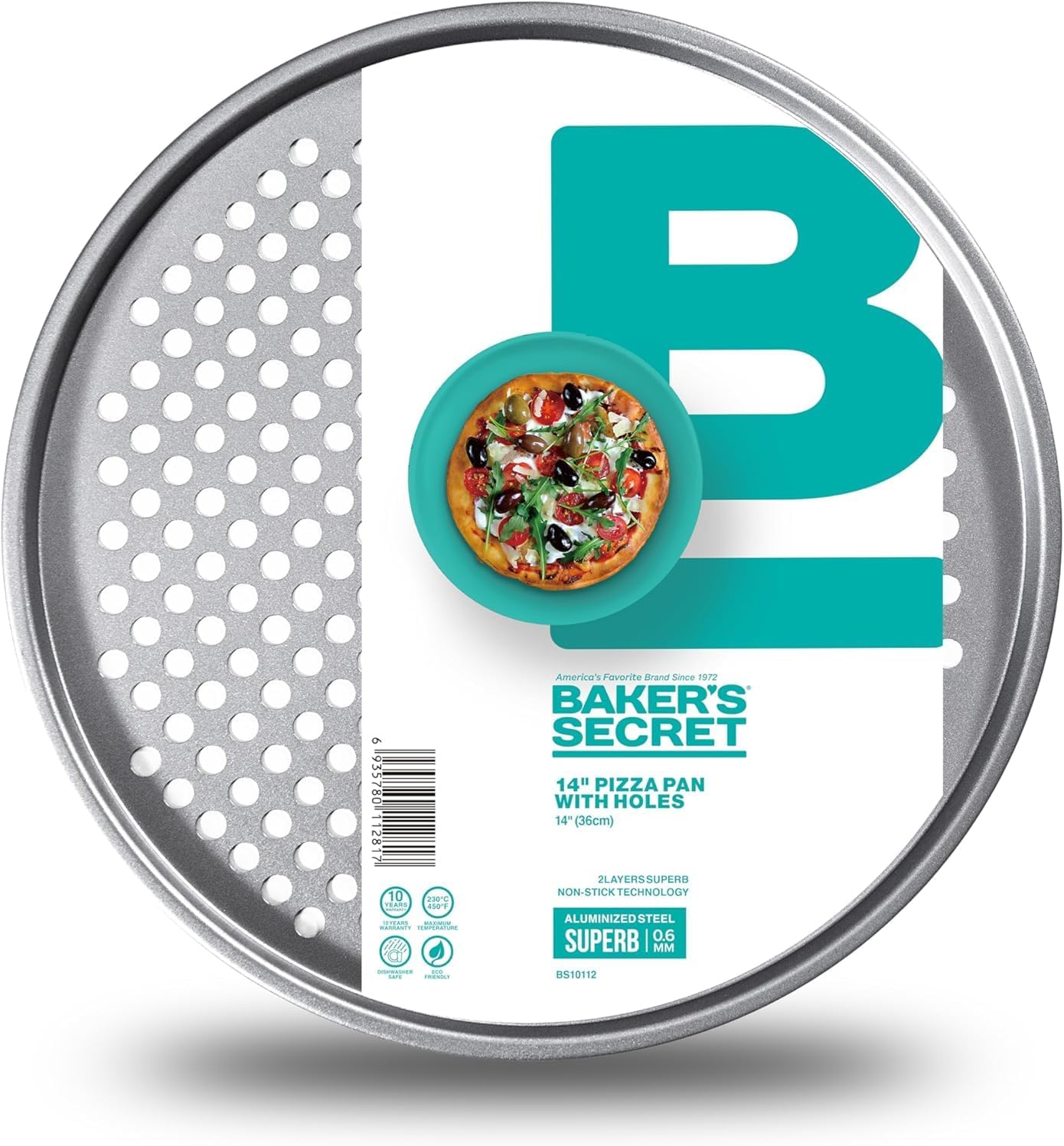 Baker's Secret Pizza Pans for Oven, Aluminized Steel Pizza Baking Pan, 2 Layers Non-stick Coating Easy Release, Dishwasher Safe - The Superb Collection (1x Pizza pan & Crisper set)