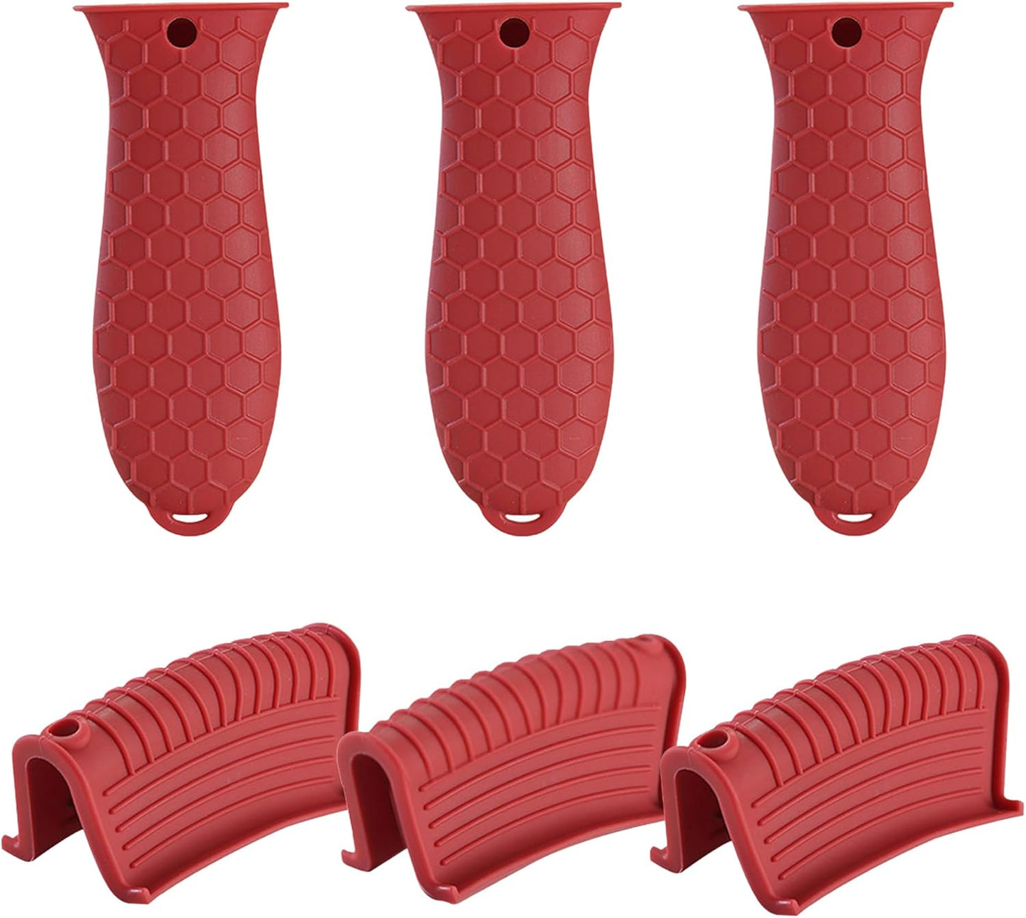 6 Pieces Silicone Hot Tool Holder Heat Resistant Potholder Cookware Handle Non Slip Rubber Pot Holders Handles Grip Covers for Cast Iron Skillet Silicone Cooking Kitchen Suits (Red)