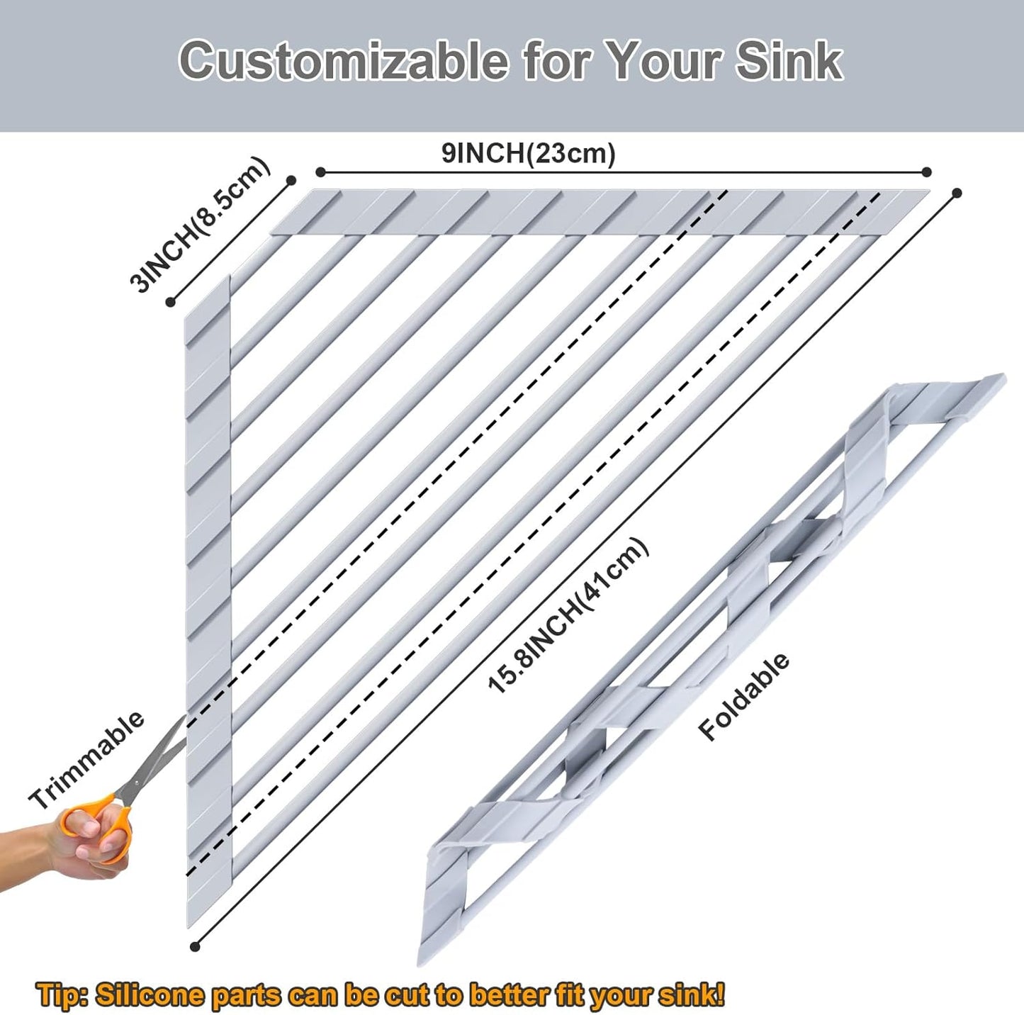 Triangular Sink Rack, Multi-Functional Rack Above The countertop, Foldable Sink Drying mat, Heat-Resistant, Non-Slip, and Rust-Proof Dish Rack (Gray)