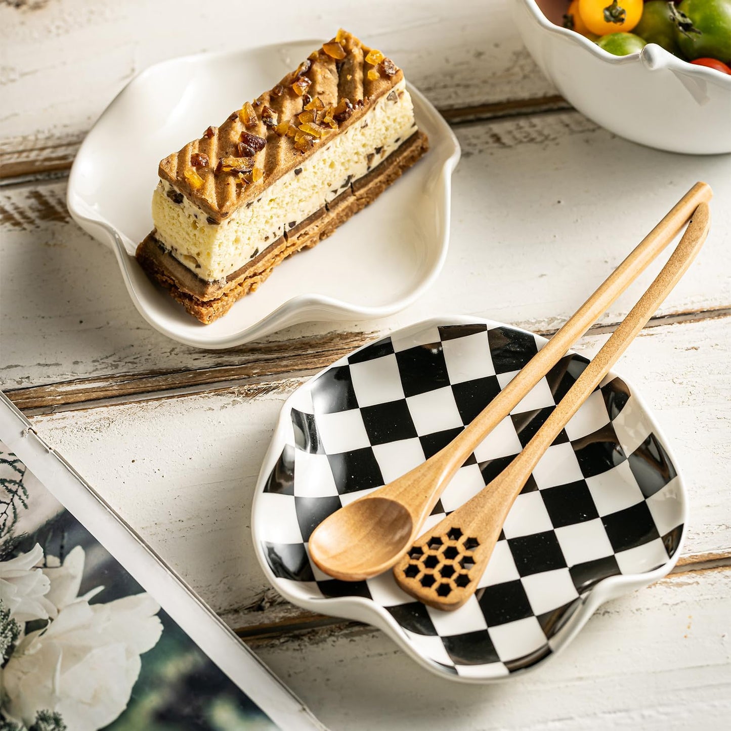 Spoon Rest for Stove Top - 5.3in Checkered Spoon Holder Utensil Rest, Ceramic Spoon Rests for Kitchen, Cooking - Black and White Kitchen Decor, Housewarming Gifts