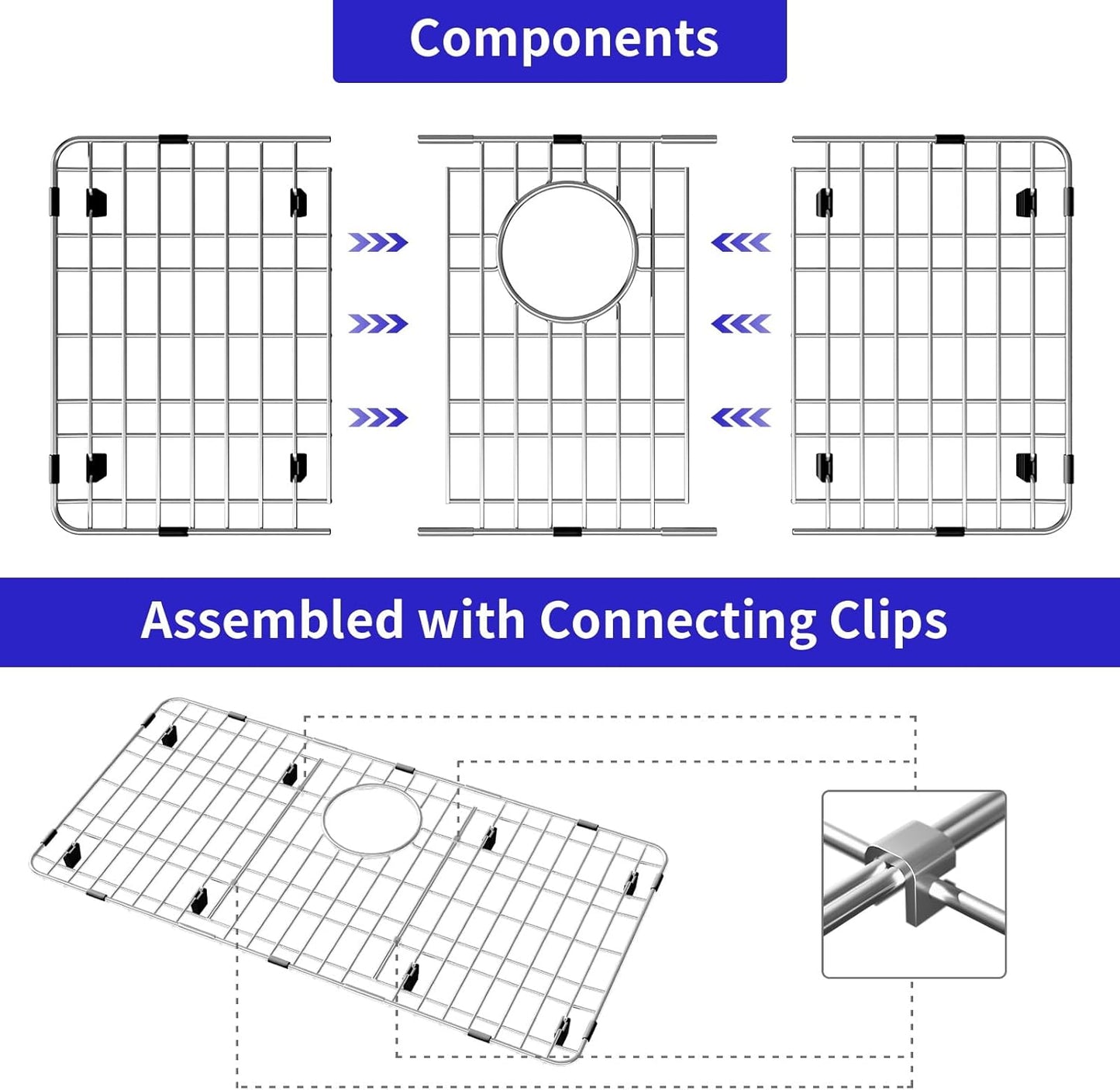 Sink Protectors for Kitchen Sink, Sink Grate Grid for Bottom of Sink, Metal Sink Rack, Bottom Basin Rack, Stainless Steel, 23" x 13"