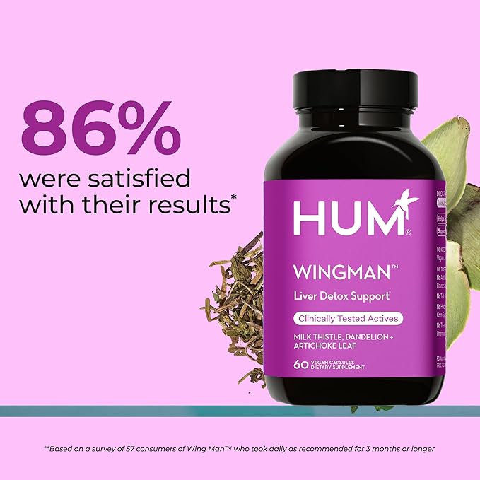 HUM Wing Man - Liver Detox and Liver Support Supplement with Milk Thistle, Dandelion Root Powder & Artichoke Leaf Extract - Helps Flush Liver of Toxins (60-Count)