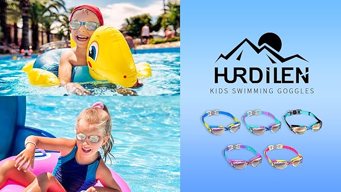 Kids Swim Goggles, Swimming Goggles for Kids with Nose Clip, Earplugs, Nose Bridge for Age 3-15