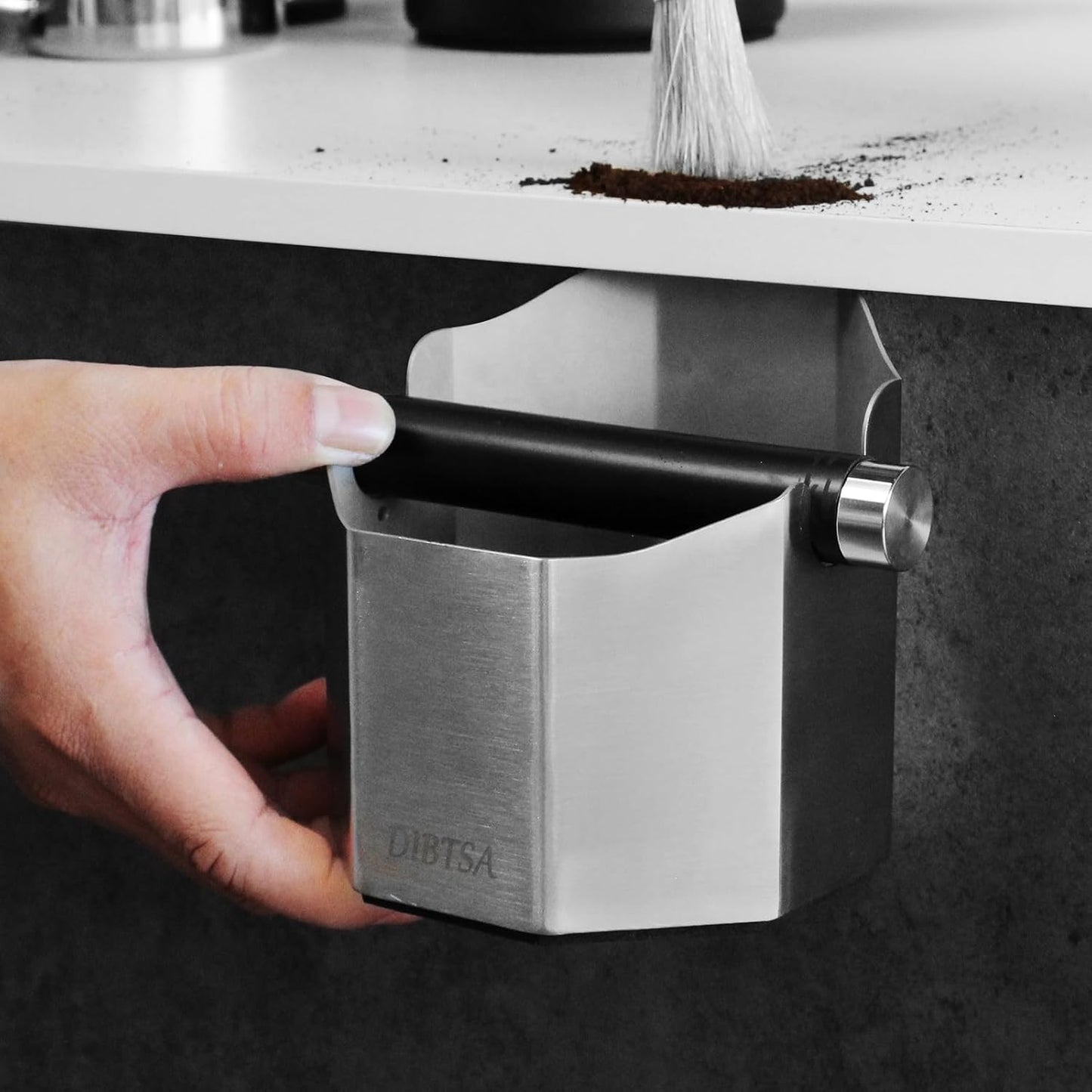 DIBTSA Espresso Knock Box, with Removable Knock Bar and Non-Slip Rubber Base, Espresso Accessory, Stainless Steel, Silver, Small