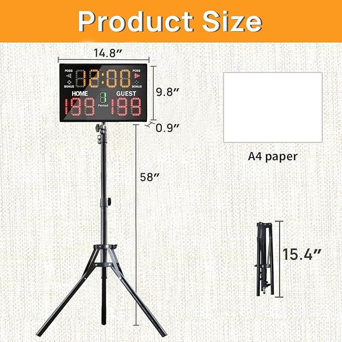 YZ Battery Powered Electronic Basketball Scoreboard Timer Clock with Buzzer, Portable Tabletop Digital Scoreboard with Remote, Wall-Mounted Professional Score Clock Score Keeper for Multisports