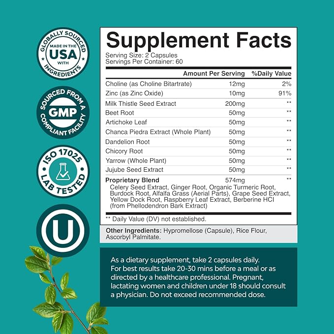 Liver Cleanse Detox & Repair 120 Capsules - Herbal Liver Support Milk Thistle Supplement - Silymarin Milk Thistle Supplements with Dandelion Root, Choline, Beetroot & Artichoke Extract