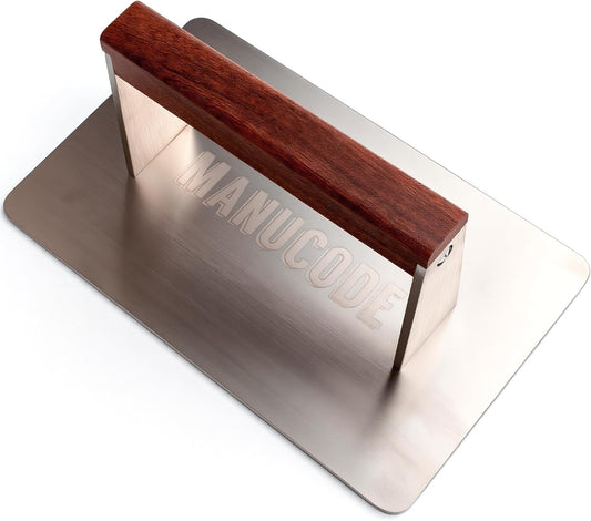 Stainless Steel Bacon Press - 3.2 LB Heavy Cooking Weight, Ideal for Flat Top Grill - Griddle Accessories for Searing Smash Burger, Steak, Sandwich - 9.25 x 5.7 Inches, Flat Bottom, Rectangle