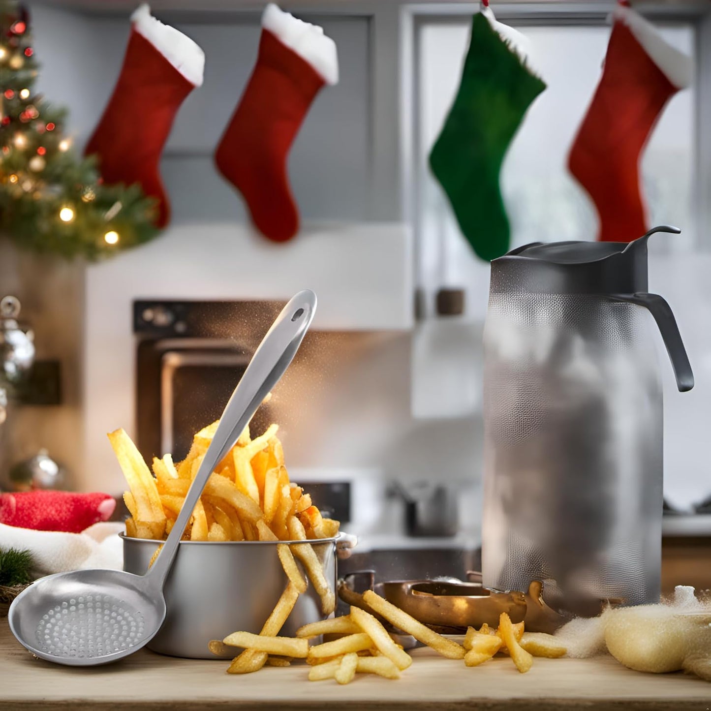 Cooking Skimmer Slotted Spoon, Heavy Duty Mesh Stainless Steel Colander Spoon Ladle Strainer for Cooking n Frying, Balance Pasta Scoop Strainer Spoon