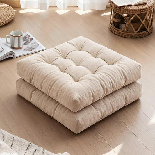 Tiita Square Outdoor Cushions Floor Pillow Thicken Tufted Seat Cushion for Adult Seating on Floor Yoga Meditation Living Room Balcony Office Indoor (Beige, 22 Inch (Pack of 1))