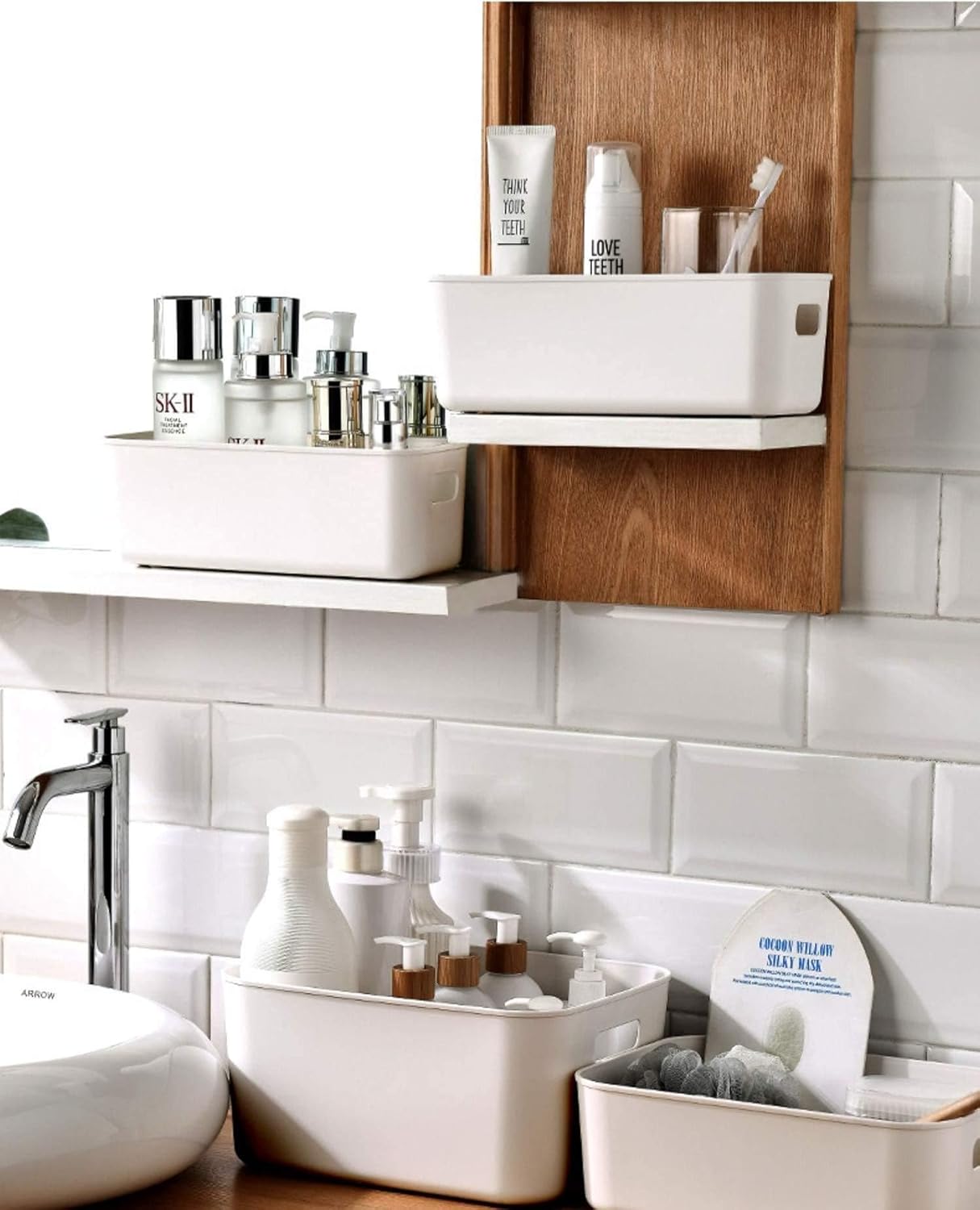 Plastic Storage Bins,Versatile Kitchen Pantry Organization and Storage,for Plastic Storage Container Under Bed,Under Sink Bathroom Organizer (1 Pack Medium, White)