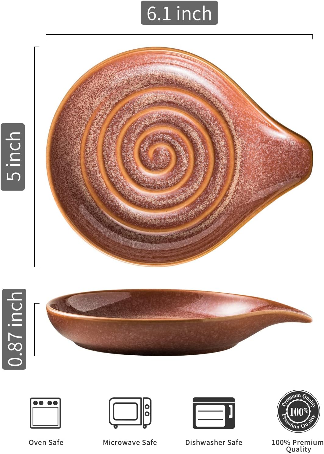 LAUCHUH Spoon Rest for Kitchen Counter, 5" Ceramic Spoon Holder for Stove Top Large Utensil Rest Farmhouse Kitchen Decor for Ladle, Cooking Spoons, Spatula, Tongs, Christmas, Kiln-Transformed Red