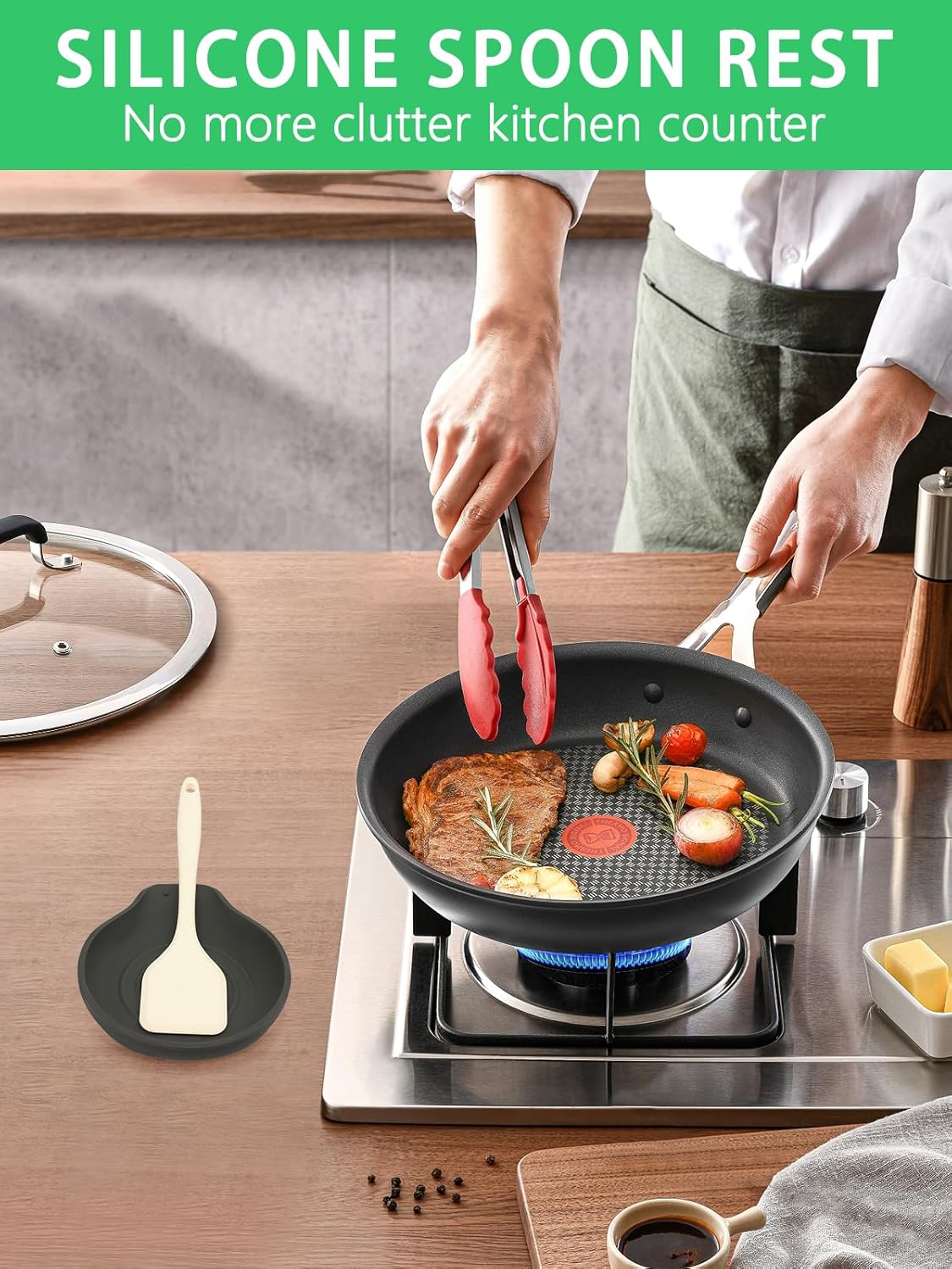 1 Pack Spoon Rest for Stove Top Silicone, 6.1" Large Stove Spoon Holder for Spatula, Tongs or Spoon, Kitchen Counter Decor