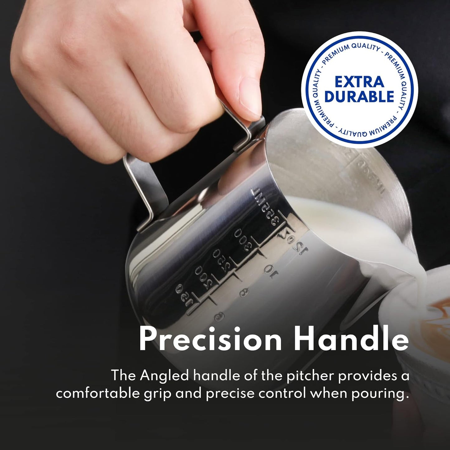 New Star Foodservice 28805 Commercial Grade Stainless Steel 18/8 Frothing Pitcher, 12-Ounce with Measurement Scale (Pack of 2)