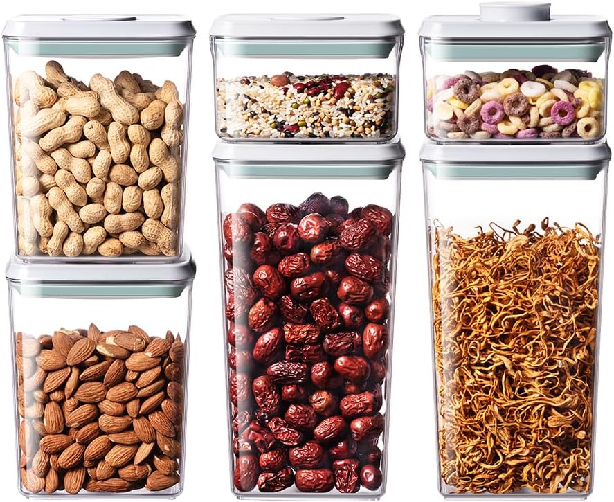 Pop Food Storage Containers Set, 6Pcs Airtight Containers with Lids for Kitchen Pantry Organizers and Storage,One Button Opening BPA-Free Food Containers for Cereal Flour Sugar(0.6, 1.3, 1.9Qt)*2
