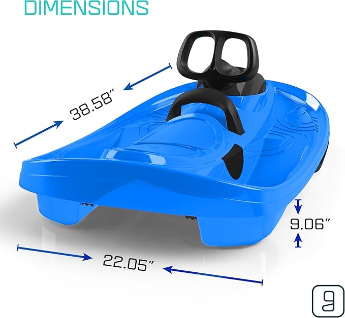 Snow Sled for Kids, Adults - Toboggan Sled, Easy Turning Steering Wheel, Anti-Slip Seat, Pull Up Brake, Durable Plastic Sled, Lightweight, Snow Sleds, Age 3+ 260 lbs