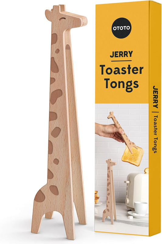 NEW OTOTO Jerry the Giraffe Toaster Tongs - Multipurpose Wooden Tongs for Cooking, Serving Food, Kitchen Gifts, Fun Gifts, Cute Kitchen Accessories, Fun Gadgets