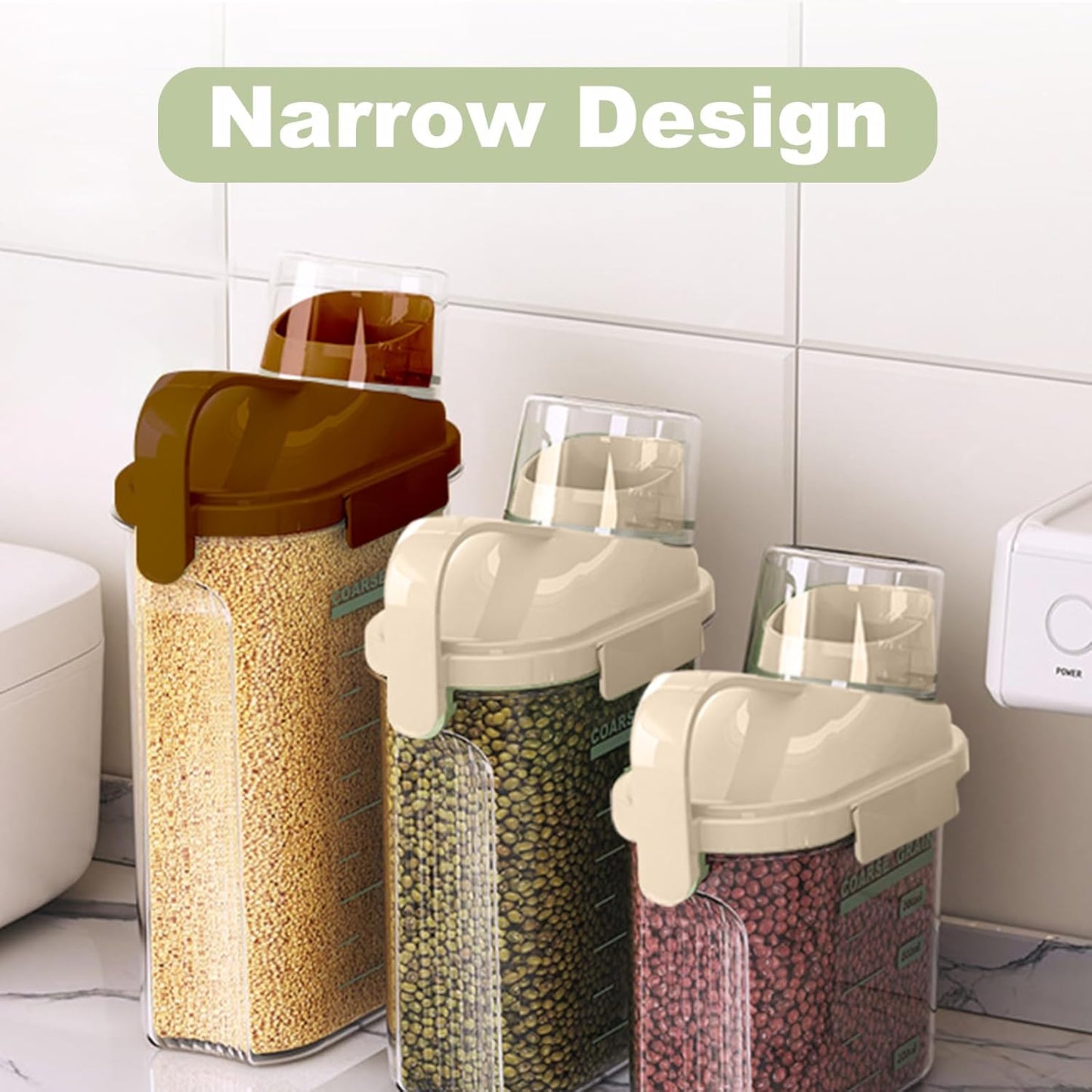 3 Pack Airtight Food Storage Containers Cereal & Dry Food Storage Container Set with Handles and Lids Clear Plastic Containers for Kitchen Cabinet Pantry Organization, 5.51LBS Rice Dispenser, Bpa Free