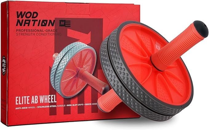 WOD Nation Ab Roller - Black & Red, Modern Core Fitness Equipment for Home Gym & Travel - Ab Wheel for Workout & Core Stability