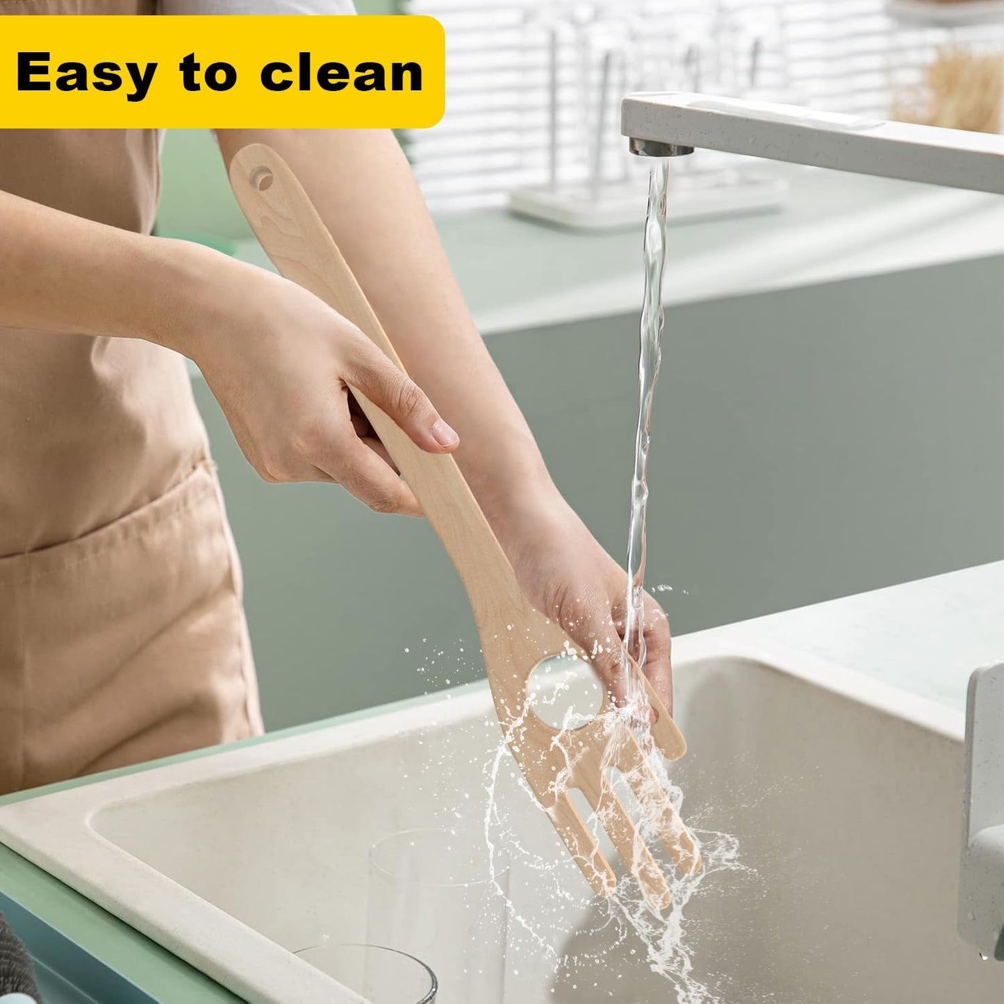 12'' Birch Pasta Forks, 2-Pack - Hand Shaped Spaghetti Server with Measuring Hole for Perfect One-Serving Portion, Natural Wood Cooking Utensils for Pasta Salad, Long Handle Noodle Spoon