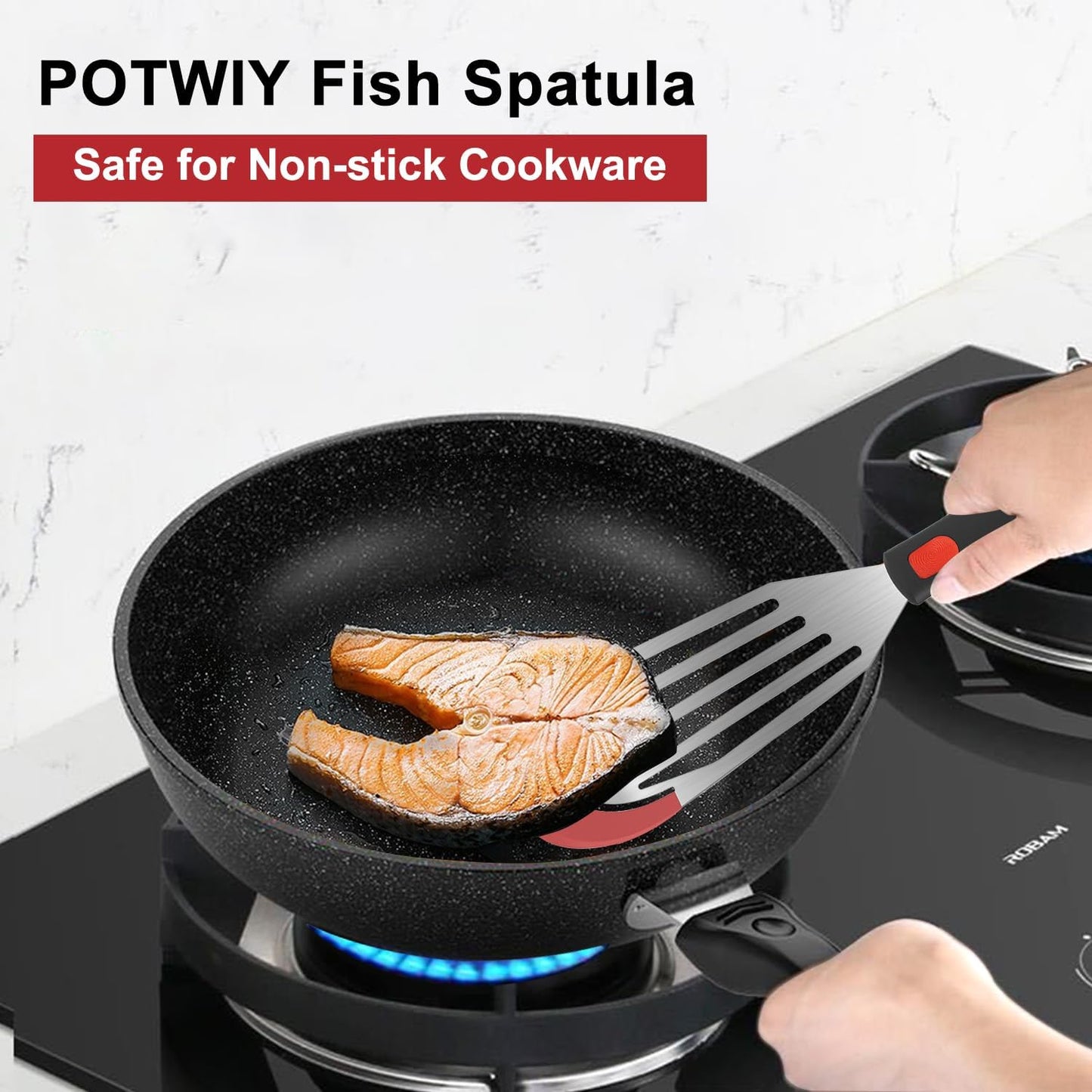 Silicone Fish Turner Spatula, Slotted Silicone Fish Spatulas for Nonstick Cookware, Flexible Kitchen Cooking Spatula Flipper for Fish, Egg, Pancake, 12.3 Inch