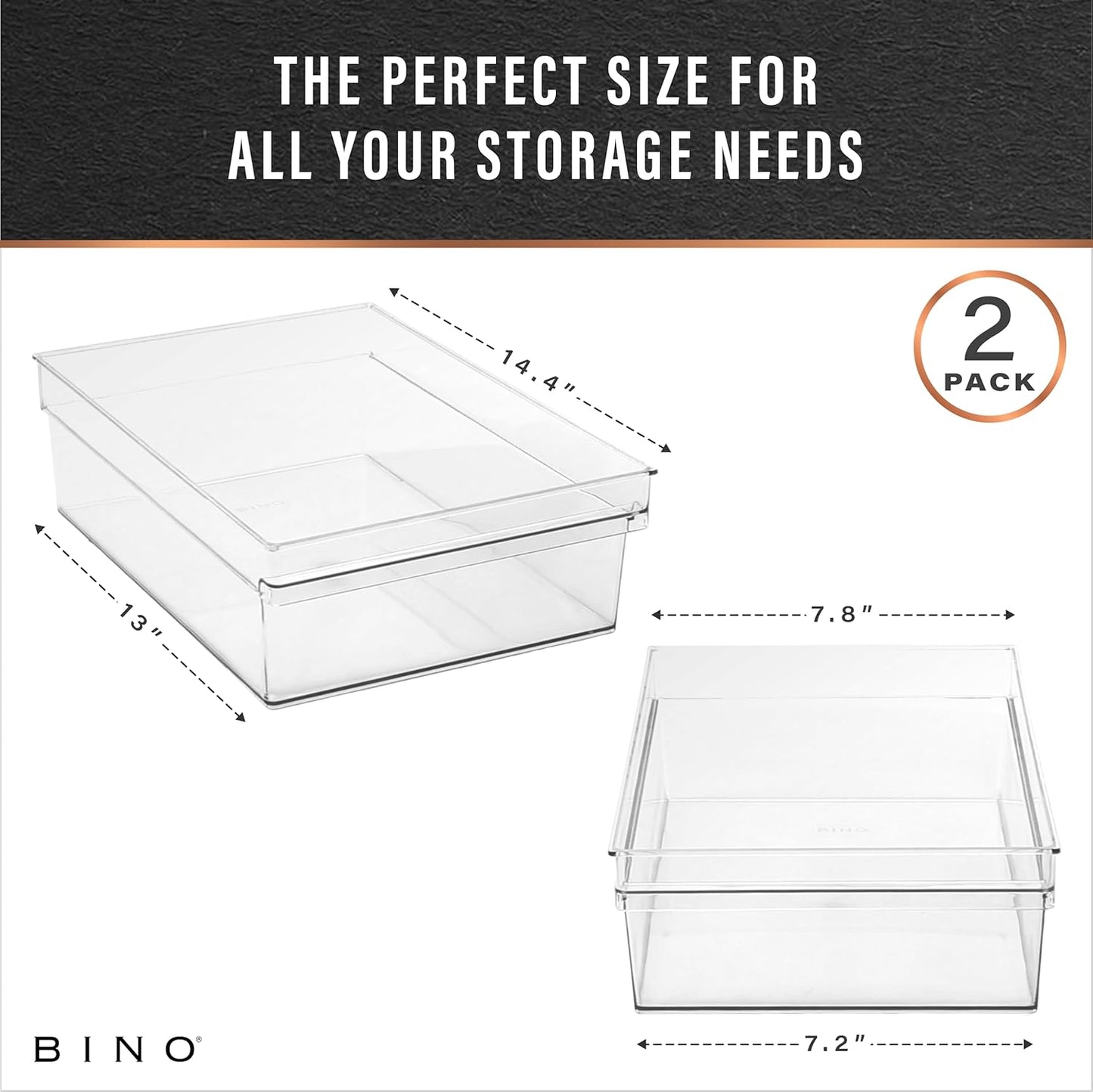 BINO | Plastic Storage Bins, Large | THE HANDLER COLLECTION | Multipurpose Organizer Bins | Kitchen Pantry Organizers and Storage | Clear Containers for Organizing Home | Freezer Organizer