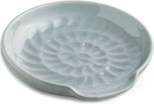 Ceramic Spoon Rest, Kitchen Spoon Holder for Stove Top, Cooking Utensil Rest - Modern Farmhouse Kitchen Decor Large Utensil Holder for Ladles Tongs Spatula - Gray