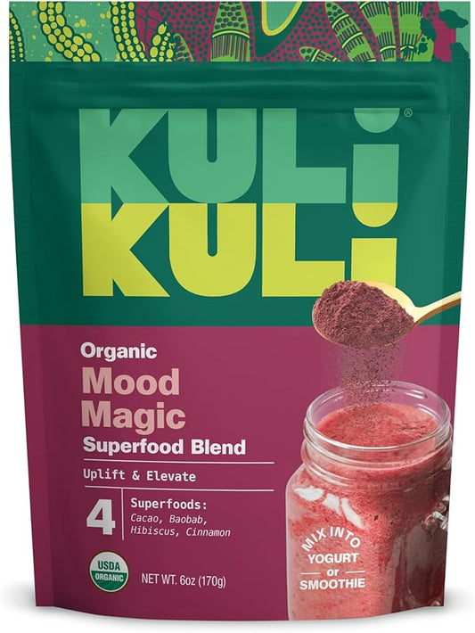 Kuli Kuli Mood Magic 6 oz Organic Uplifting Superfood Powder - Powerful Blend of Maca, Baobab, Hibiscus, and Cinnamon - Superfood powder blend for Mood, Stress Reduction, Cognitive Function