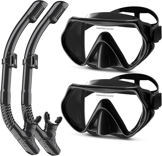Snorkeling Gear, Dry Snorkel Set180° Panoramic Wide View,Anti-Fog Scuba Diving Mask, Professional Snorkeling Gear for Free Breathing, Swimming, Diving