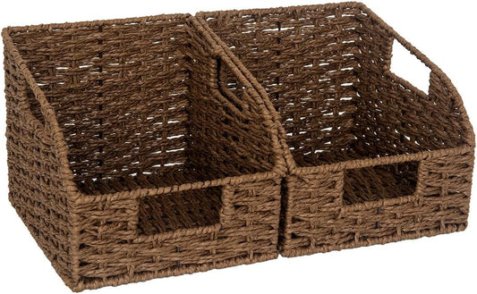 StorageWorks Wicker Baskets for Organizing, Pantry Organizers and Storage, Round Paper Rope Storage Basket for Pantry Shelves, Kitchen Counter, Brown, 2 Pack