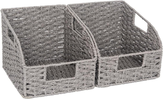 StorageWorks Wicker Baskets for Organizing, Pantry Organizers and Storage, Round Paper Rope Storage Basket for Pantry Shelves, Kitchen Counter, Gray, 2 Pack