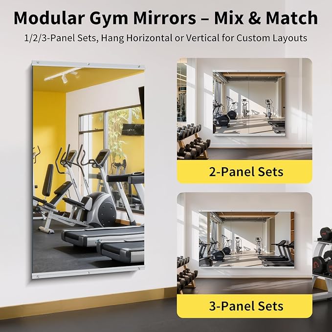 Home Gym Mirror - 55x30 Inch, 1PCS Frameless Tempered Glass Full Body Mirror for Wall Mount - Ideal for Yoga, Workout, Bedroom, Dance Studio (Silver)