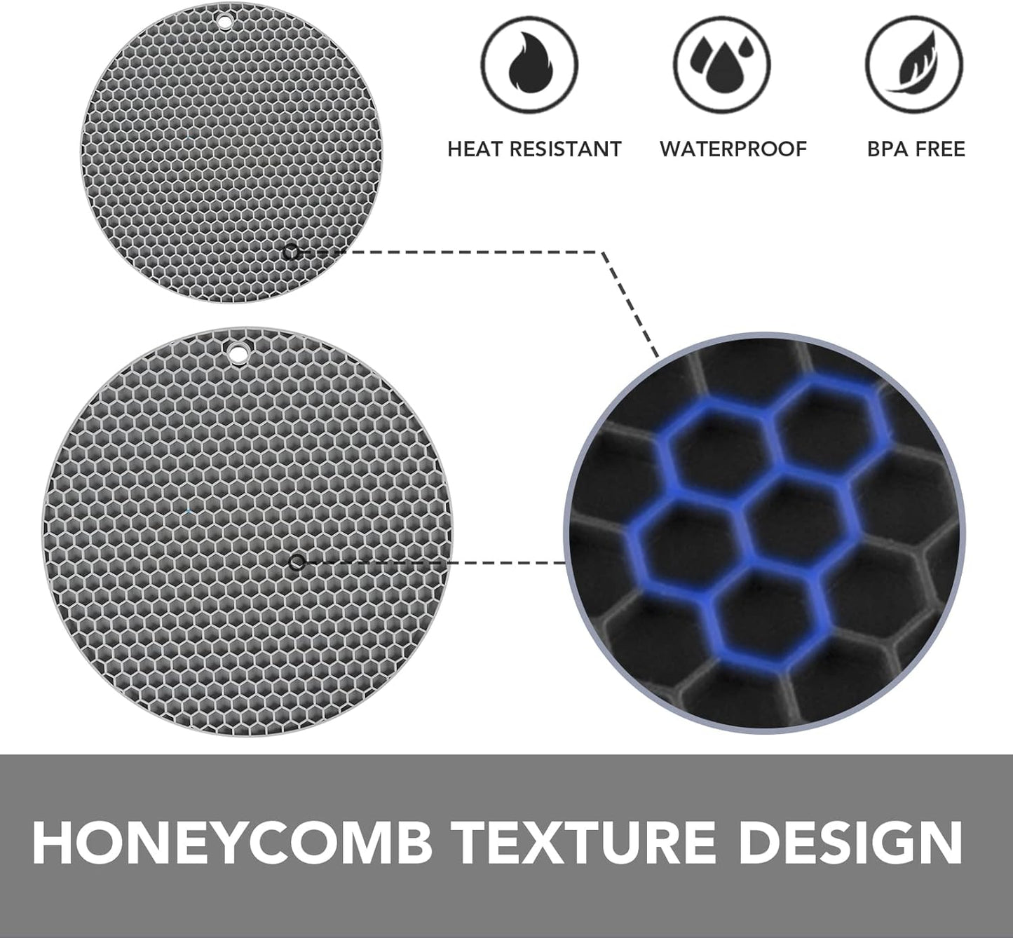 Joyhalo Trivets for Hot Dishes - Hot Pads for Kitchen, Silicone Pot Holders for Hot Pots and Pans, Silicone Mats for Kitchen Countertops, Table, Flexible Easy to Wash and Dry, Grey