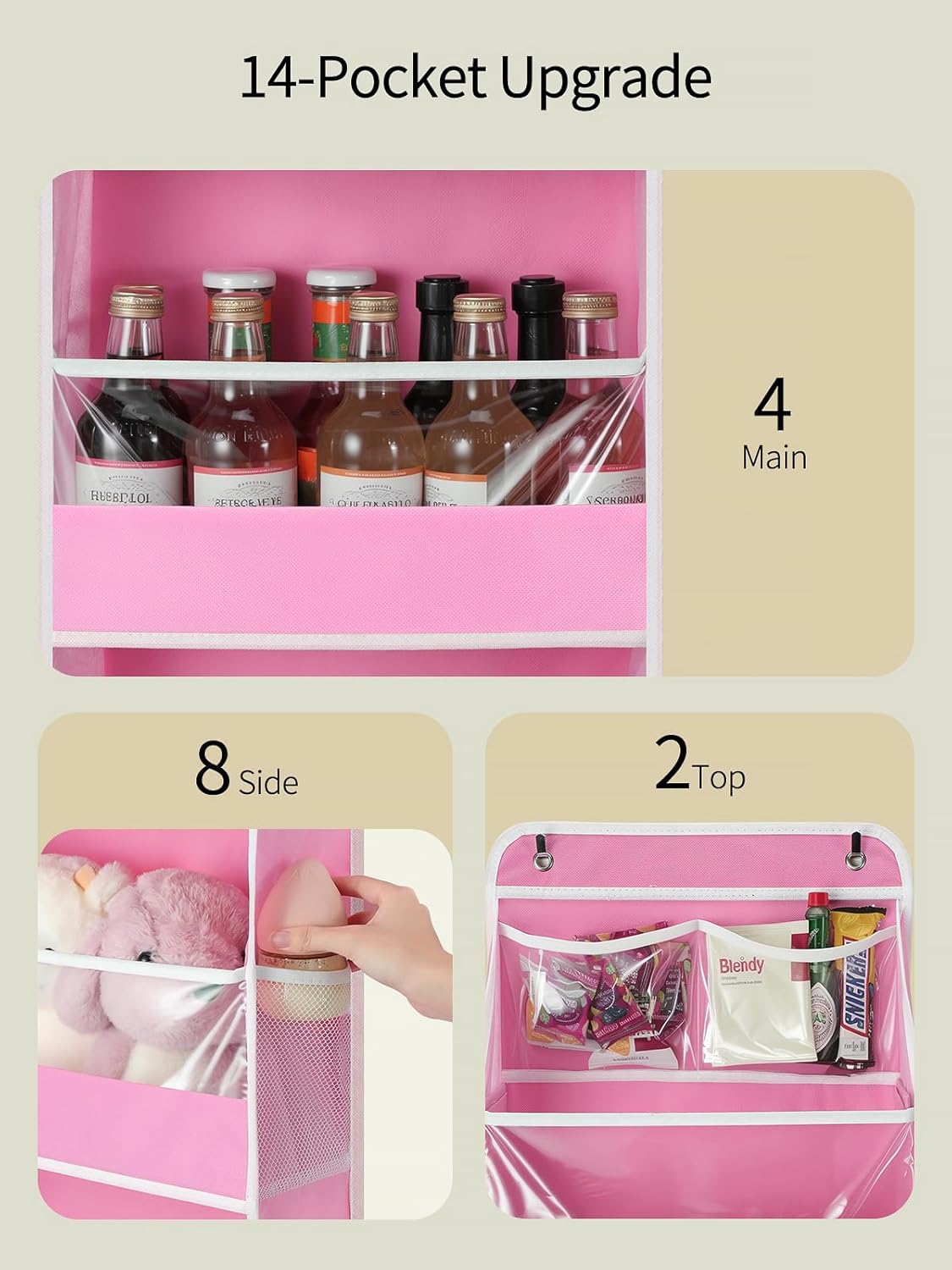 Yecaye 5 Tier 2Pc Over the Door Organizer, Swing-proof Door Organizer Hanging with Clear PVC Windows, Behind the Door Storage for Bedroom Nursery Closet Laundry Pantry Bathroom, Bubblegum Pink