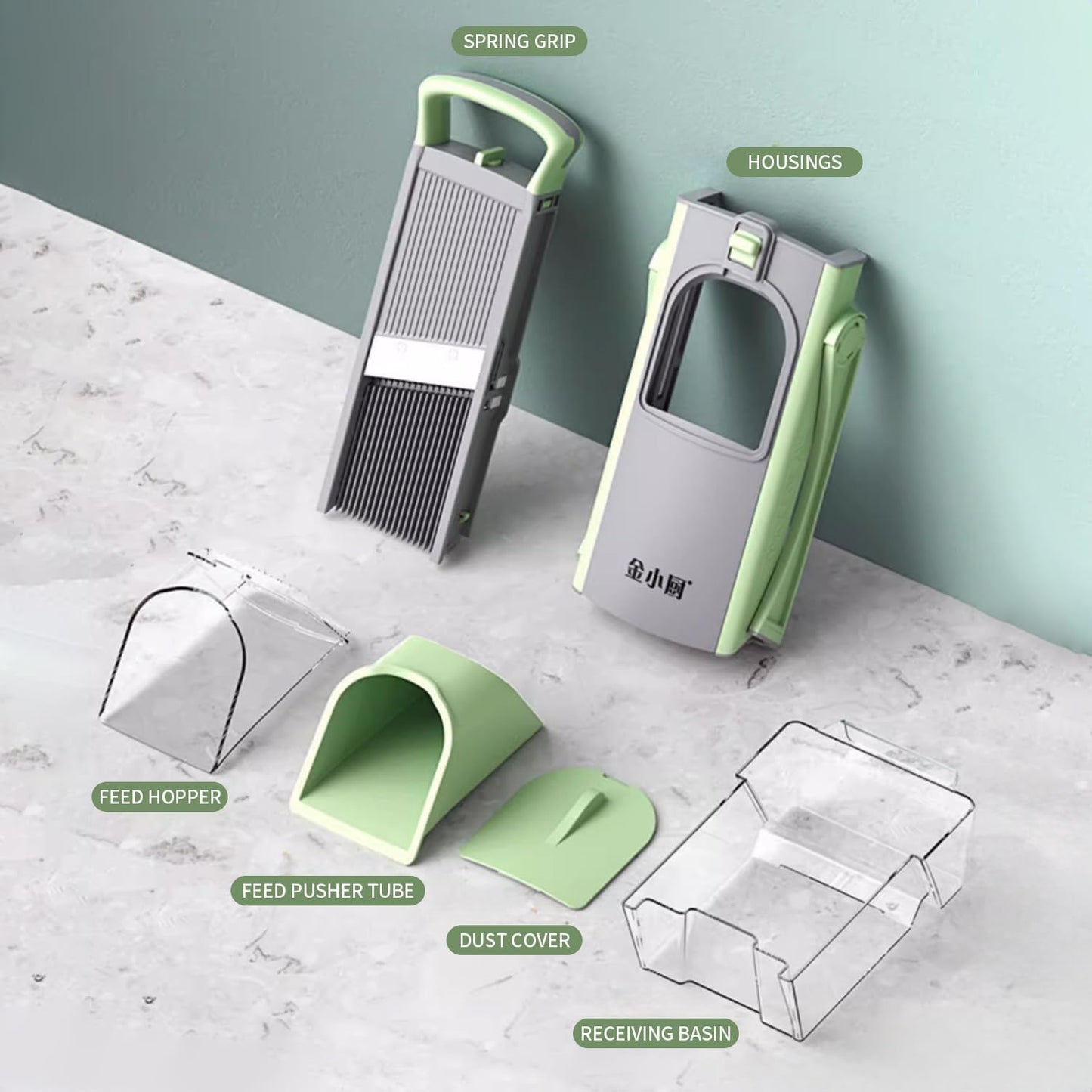 ShanSon Safe Mandoline Slicer,French Fry Cutter,Multifunctional Vegetable Chopper,Mandoline Potato Slicer with 30+ Presets & Thickness Adjuster, Chopping Artifact for Kitchen Meal Prep,Upgraded Green