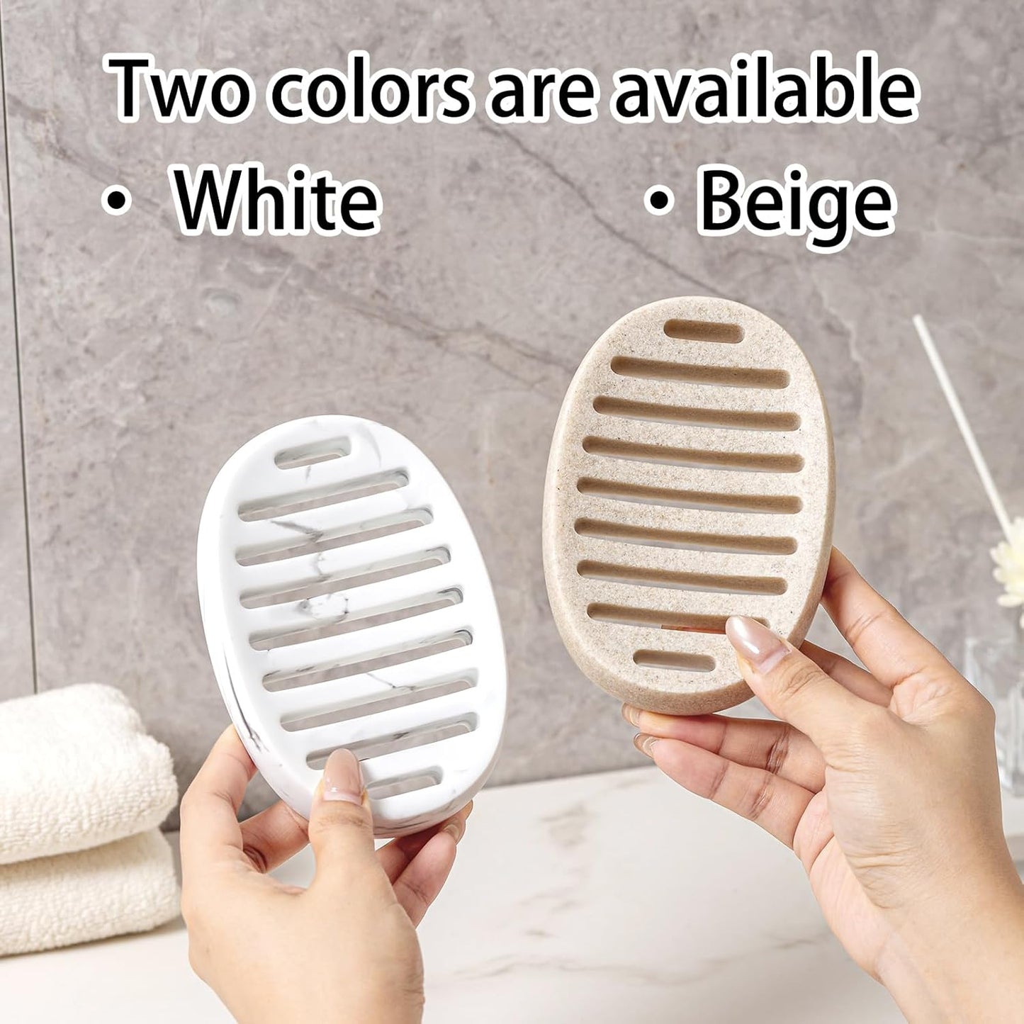 Soap Dish, Self Draining Bar Soap Holders, Oval Soap Saver Spone Holder Tray for Shower Bathroom Sink Countertop Kitchen Bathtub (Beige)
