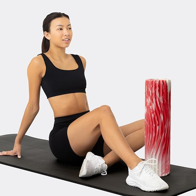 Oceanfoam Tidal Roller - Red Marbled - Muscle Massage Foam Roller for Back Pain & Stretching - Firm and Ergonomic Wide Wave Textured - Yoga, Athletics, & Wellness - Full Size, 20" x 5"