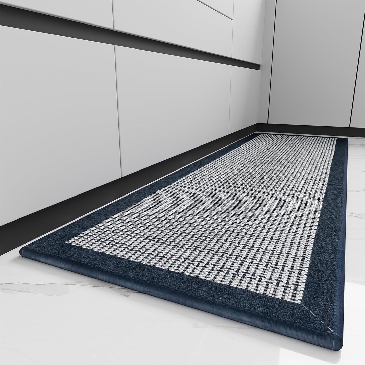 PADOOR Kitchen Mats for Floor, Non Slip Washable, Rubber Backed Kitchen Runner Super Absorbent Floor Mat Sink Rug, 20'x47' Blue