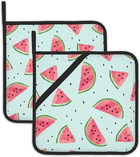 Summer Watermelon Pot Holder Set of 2,Kitchen Heat Resistant Potholder for Women Men BBQ Cooking Baking