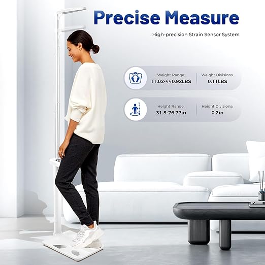 Professional Digital Physicians Scale 440Lbs, Multifunction Physician Medical Body Weight Scale, Ultrasonic Height and Weight Scale for Fat, Water, Muscle, Bone, Calories, BMI, LCD Display