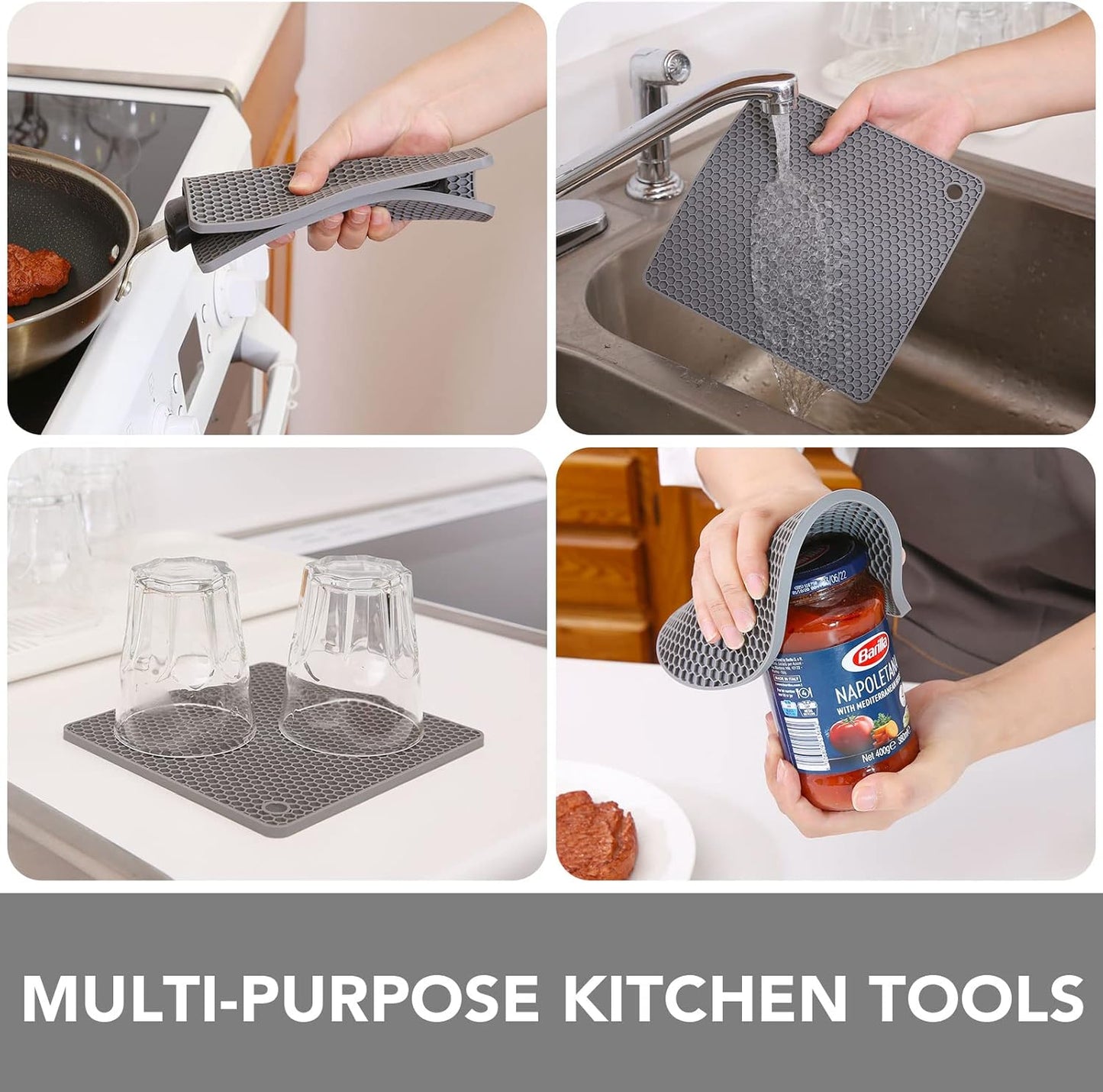 Joyhalo Trivets for Hot Dishes - Hot Pads for Kitchen, Silicone Pot Holders for Hot Pots and Pans, Silicone Mats for Kitchen Countertops, Table, Flexible Easy to Wash and Dry, Grey