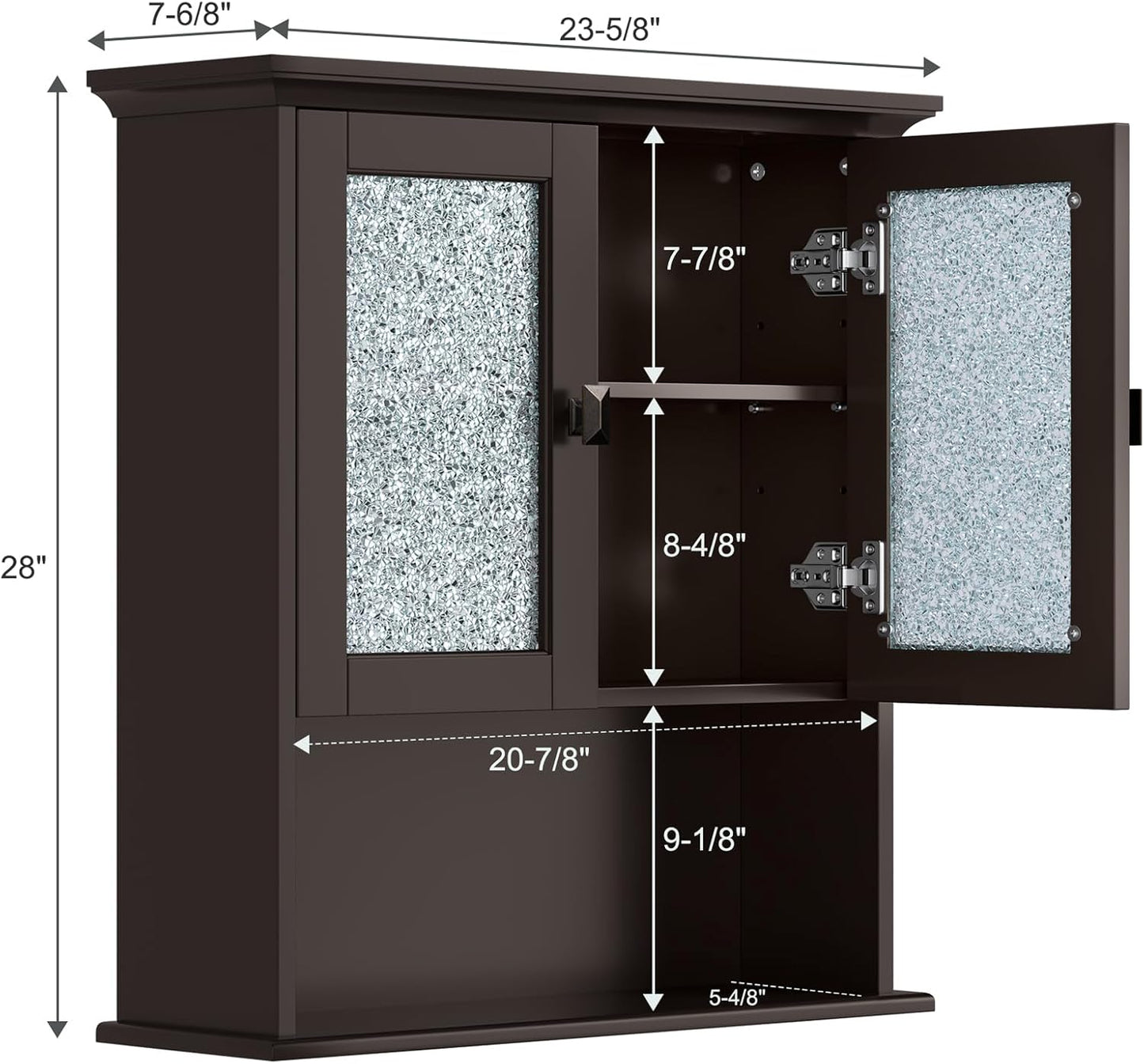 Bathroom Cabinet Wall Mount, Medicine Cabinet Over Toilet Storage Cabinet with Glass Door Build-in Spirit Level Cupboard Hanging Storage for Bathroom Laundry Kitchen Living Room (Espresso)