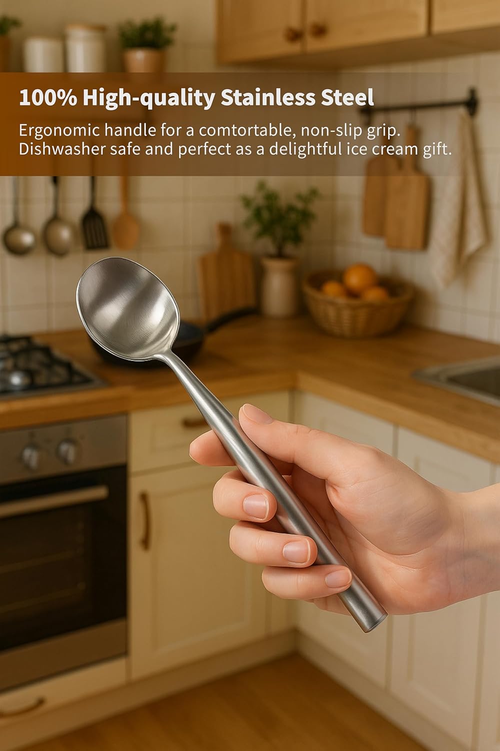 2Pcs Stainless Steel Ice Cream Scoop - Ergonomic Handle Ice Cream Scooper Heavy Duty Ice Cream Scoops Best Rated - One-Piece Dishwasher Safe Icecream Scoop Stainless Steel (2)