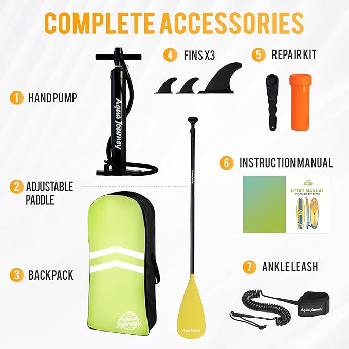 10'6"Inflatable Stand Up Paddle Board Ultra Portable-Lightweight & Stable|All-in-One Kit w/Aluminum Paddle, Dual-Action Pump & Backpack|Lakes & Oceans Ready for Family Recreation by Aquajourney