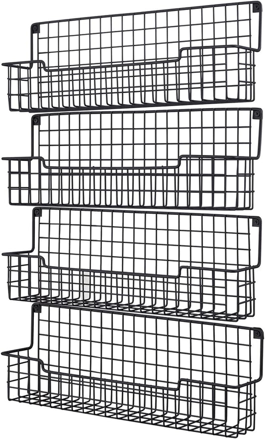 Spice Rack Wall Mount, Spice Organizer for Cabinet & Pantry Door, Set of 4 Hanging Spice Rack Saving Space for Kitchen, Black