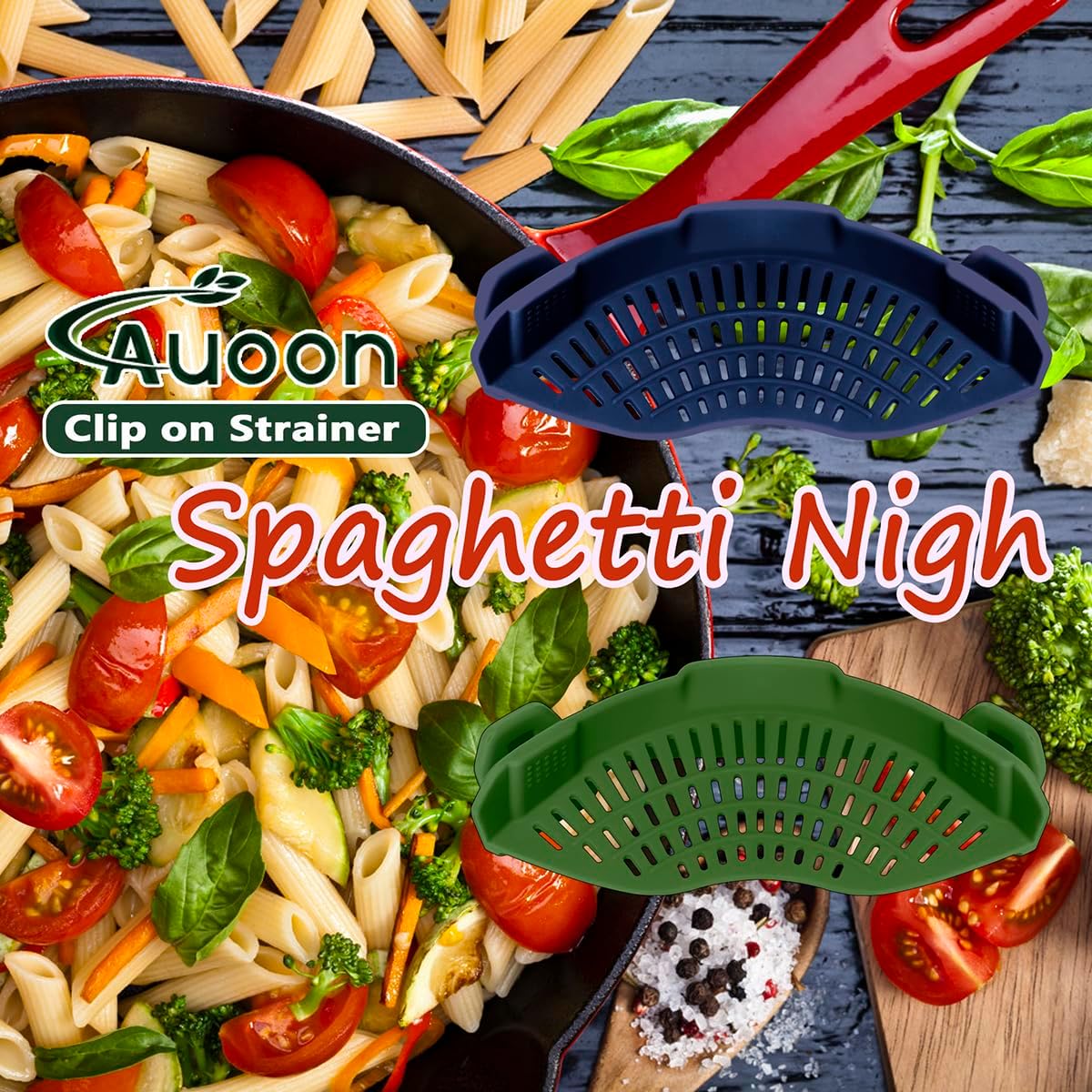 AUOON Silicone Clip on Strainer - Adjustable Strainers and Colanders for All Pots Pans and Bowls | Practical Kitchen Gadgets for Cooking and Draining (Matcha)