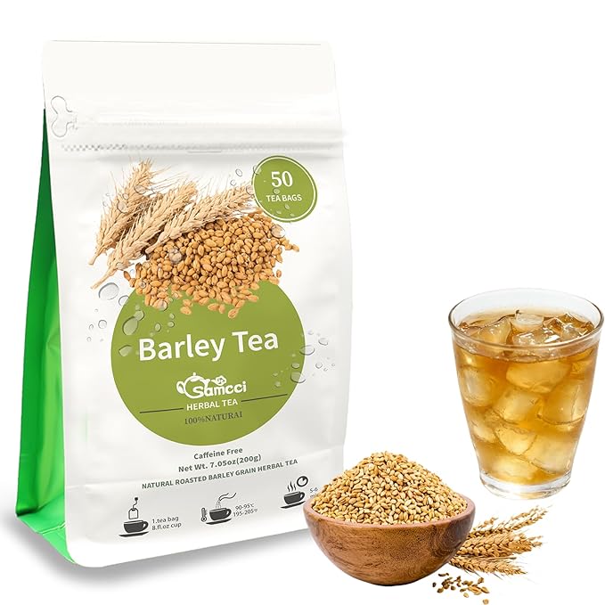 Samcci - Barley Tea, 4g×50 Count Premium Natural Roasted Barley Tea Bags - Non-GMO - Caffeine-Free - Sugar Free - Mugicha -Nutty - Digestion Support & Rich in Nutrition